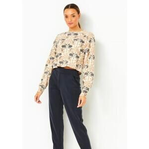 Lilly Pulitzer Zelek Crew Neck Cotton Pullover Deeper Coconut Flamingo Top Large